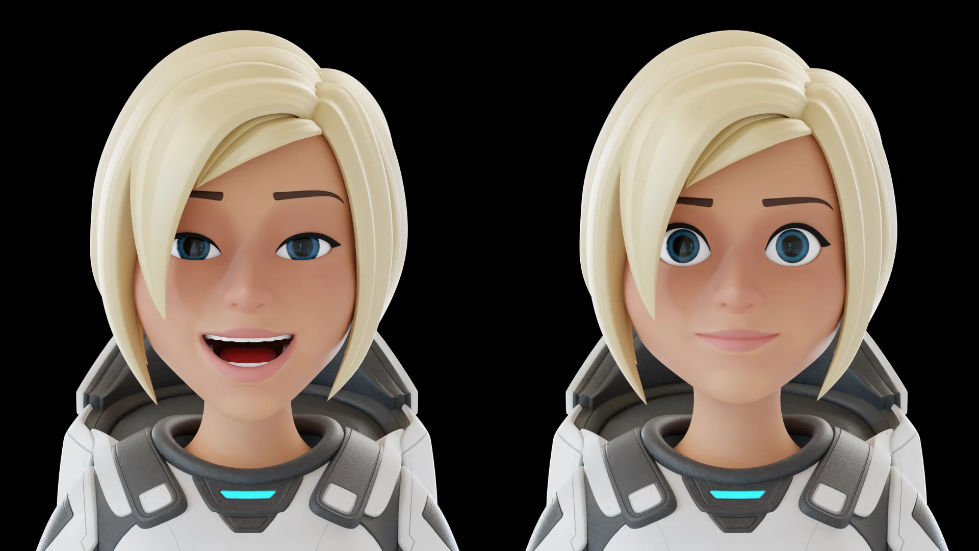 Cartoon Female Astronaut expression preview with angry and surprised facial poses